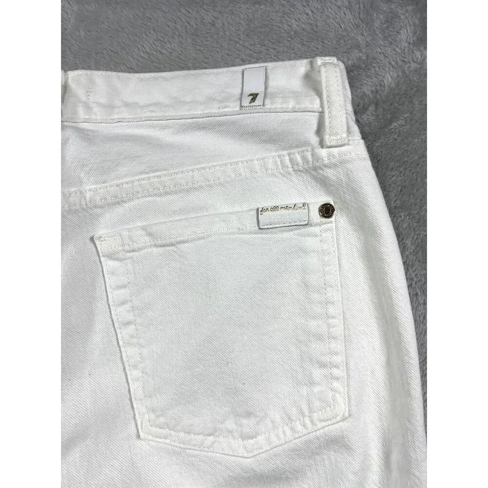 7 For All Mankind USA Made White Gold Denim Jeans 27 Mid Rise Fitted Straight - Picture 2 of 6